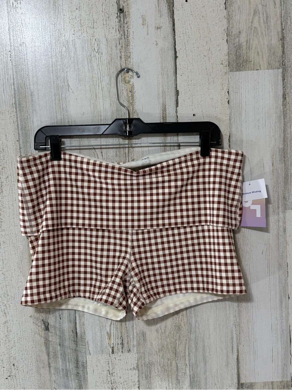 JoyLab Brown and White Gingham Low Rise Fold over Waist Shorts - Picture 3 of 9